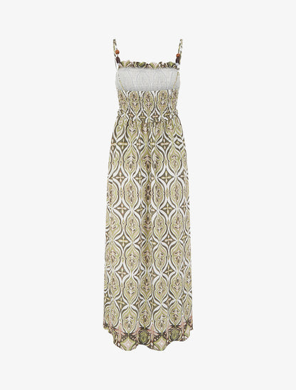 Robe longue à bretelles perlées et imprimé fantaisie - Kaki - 2