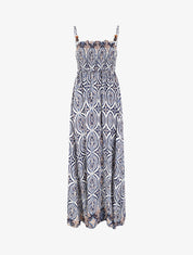 Robe longue à bretelles perlées et imprimé fantaisie - Marine - 1