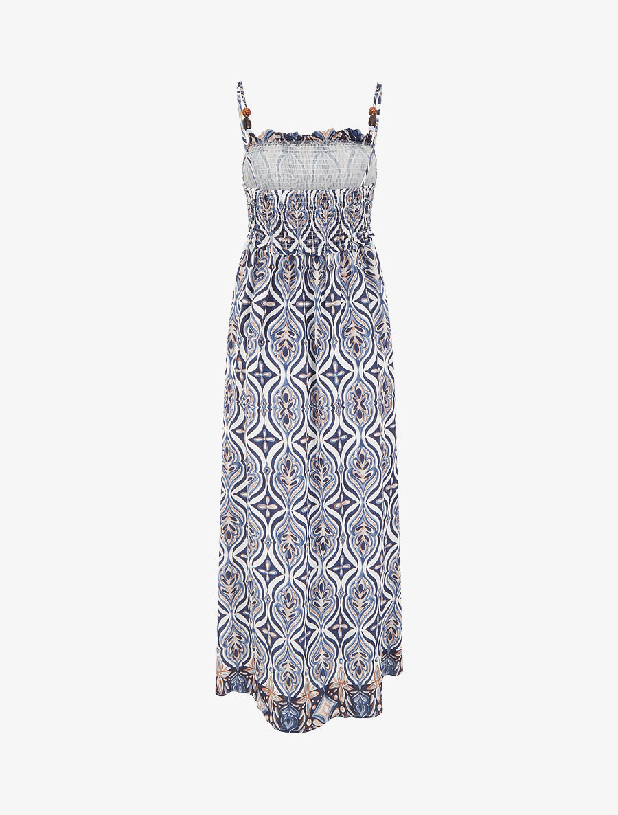 Robe longue à bretelles perlées et imprimé fantaisie - Marine - 2