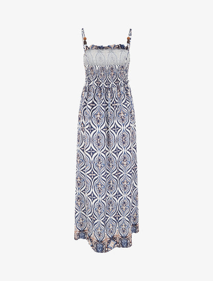 Robe longue à bretelles perlées et imprimé fantaisie - Marine - 2