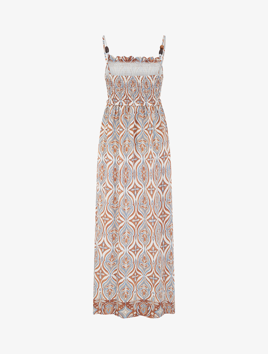 Robe longue à bretelles perlées et imprimé fantaisie - Beige - 2