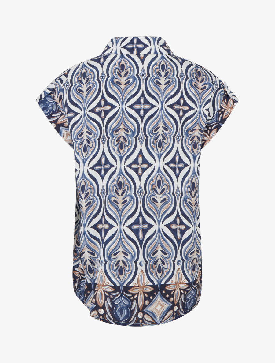 Chemise ample manches courtes à imprimé baroque - Marine - 2