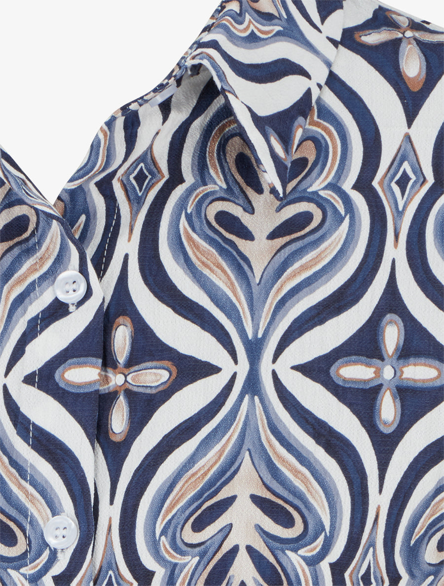 Chemise ample manches courtes à imprimé baroque - Marine - 3