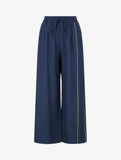 Pantalon ample à détail plissé - Marine - 1