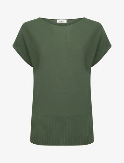 Pull fin uni à col rond arrondi - Kaki - 1