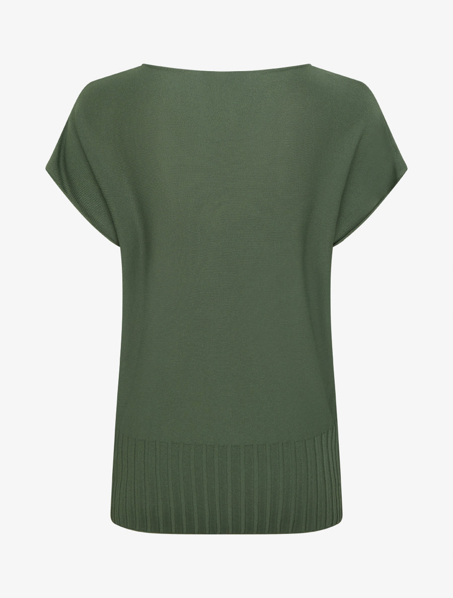 Pull fin uni à col rond arrondi - Kaki - 2