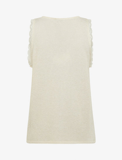 Débardeur en maille irisée à dentelle - Écru - 2