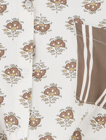 Chemise courte à nouer imprimé floral - Marron - 3