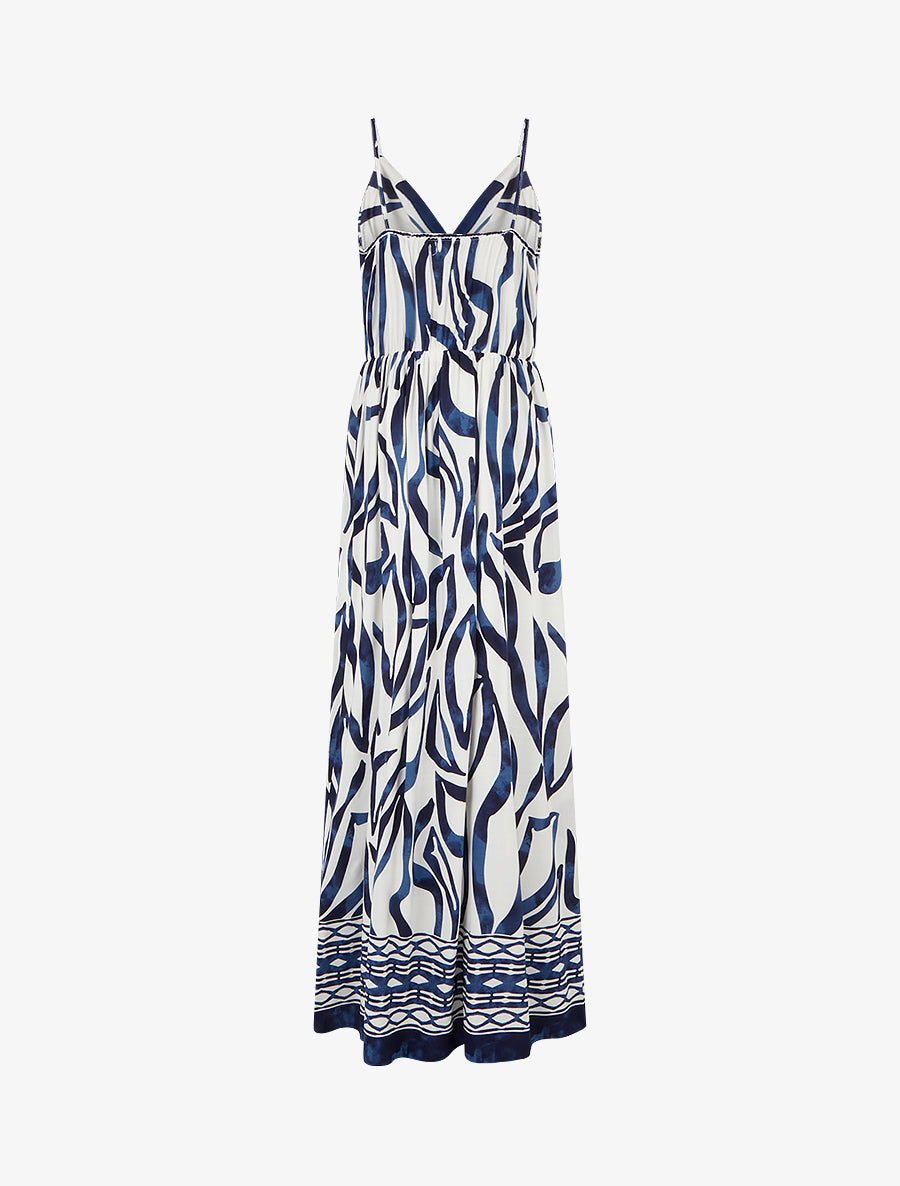 Robe longue élastiquée à imprimé fantaisie - Marine - 2