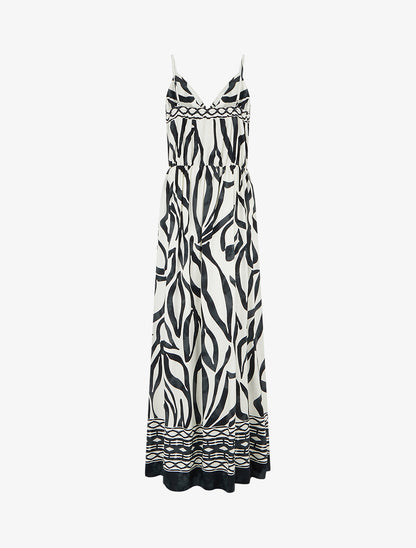 Robe longue élastiquée à imprimé fantaisie - Noir - 2