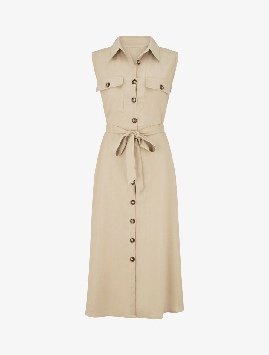 Robe chemise droite sans manches - Beige - 1