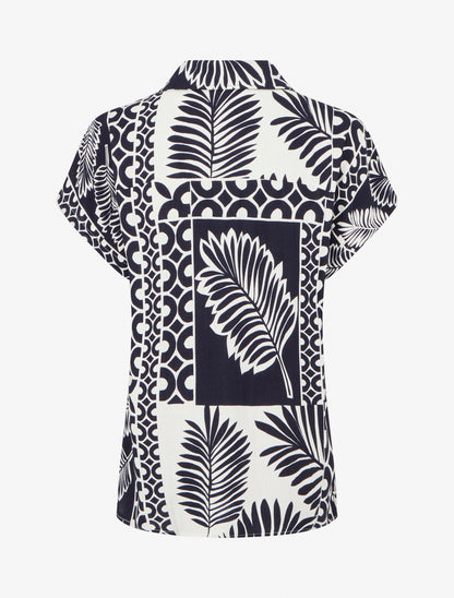 Chemise ample manches courtes imprimé feuilles tropicales - Marine - 2