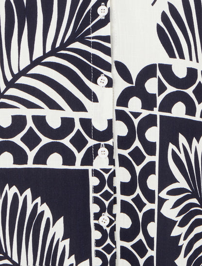 Chemise ample manches courtes imprimé feuilles tropicales - Marine - 3