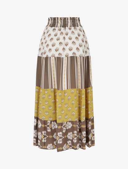 Jupe longue patchwork coupe évasée - Marron - 2