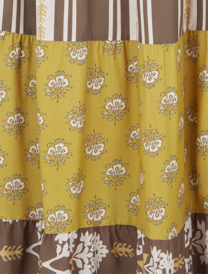 Jupe longue patchwork coupe évasée - Marron - 3