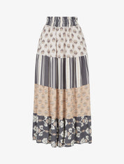 Jupe longue patchwork coupe évasée - Gris foncé - 1