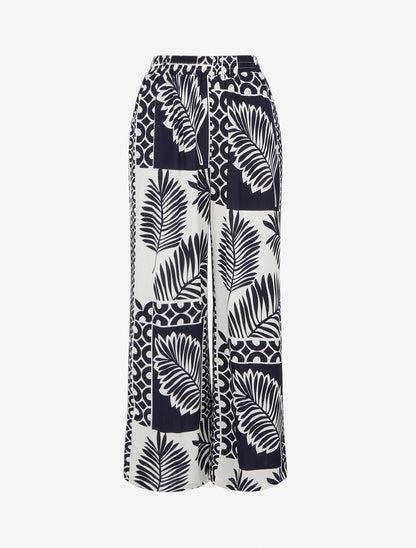 Pantalon ample imprimé feuille de palmier - Marine - 1
