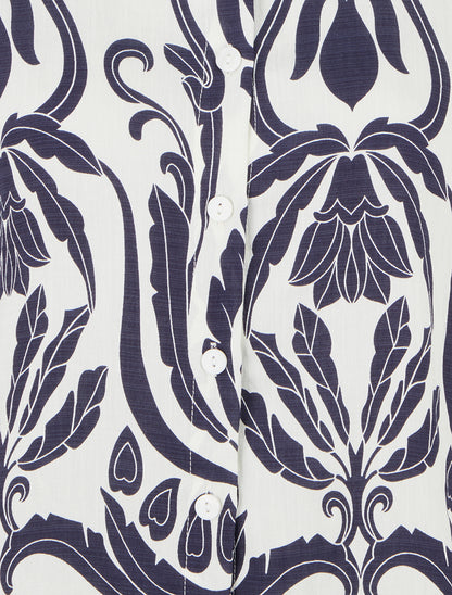 Chemise droite sans manches motif arabesque - Marine - 3