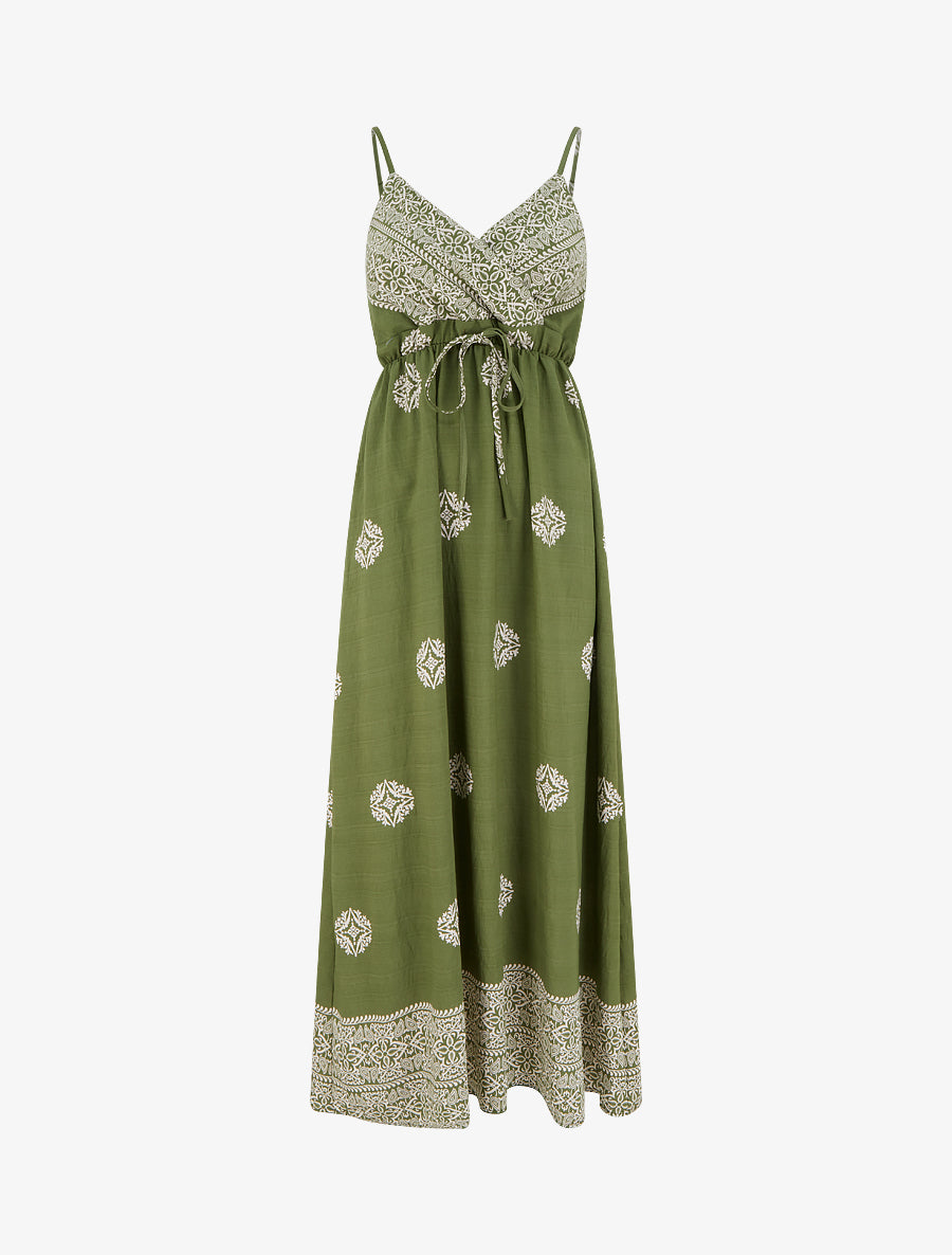 Robe longue bohème imprimé arabesque - Kaki - 1