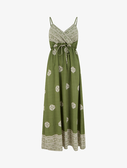 Robe longue bohème imprimé arabesque - Kaki - 1
