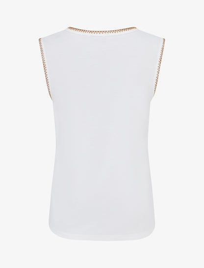 T-shirt uni sans manches à détail broderies - Blanc - 2