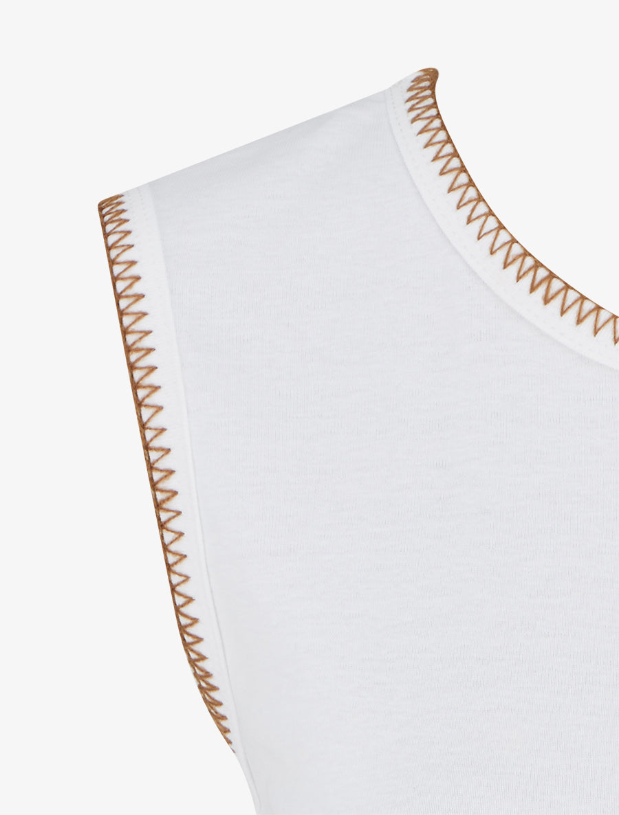 T-shirt uni sans manches à détail broderies - Blanc - 3