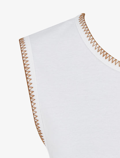 T-shirt uni sans manches à détail broderies - Blanc - 3