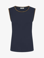 T-shirt uni sans manches à détail broderies - Marine - 1