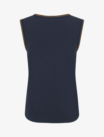 T-shirt uni sans manches à détail broderies - Marine - 2