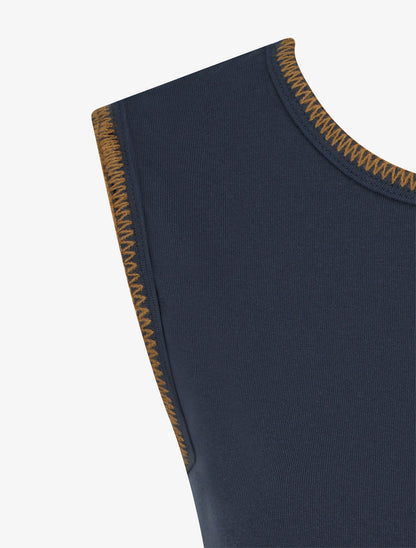 T-shirt uni sans manches à détail broderies - Marine - 3