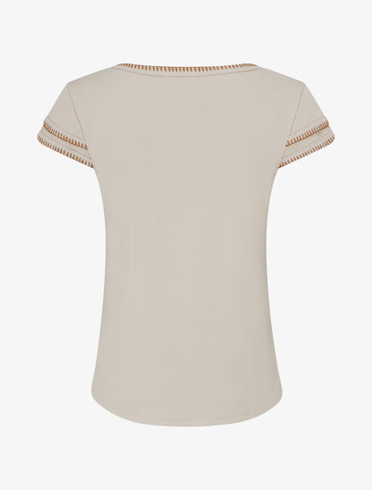 T-shirt uni à manches courtes stylisées - Beige - 2