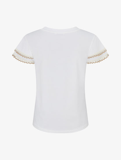 T-shirt manches courtes à détail broderies - Blanc - 2