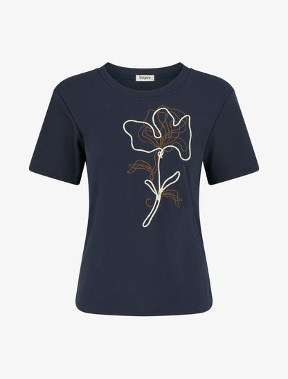 T-shirt manches courtes à motif floral - Marine - 1