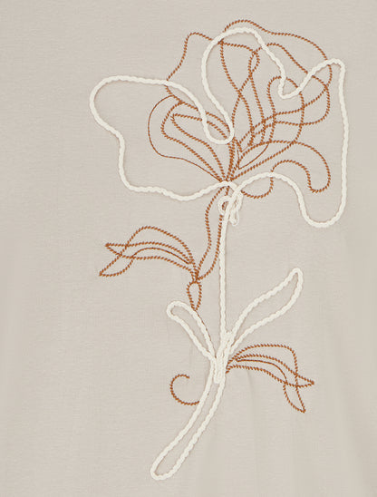 T-shirt manches courtes à motif floral - Beige - 3