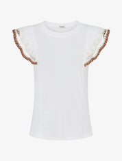 T-shirt uni manches courtes brodées - Blanc - 1