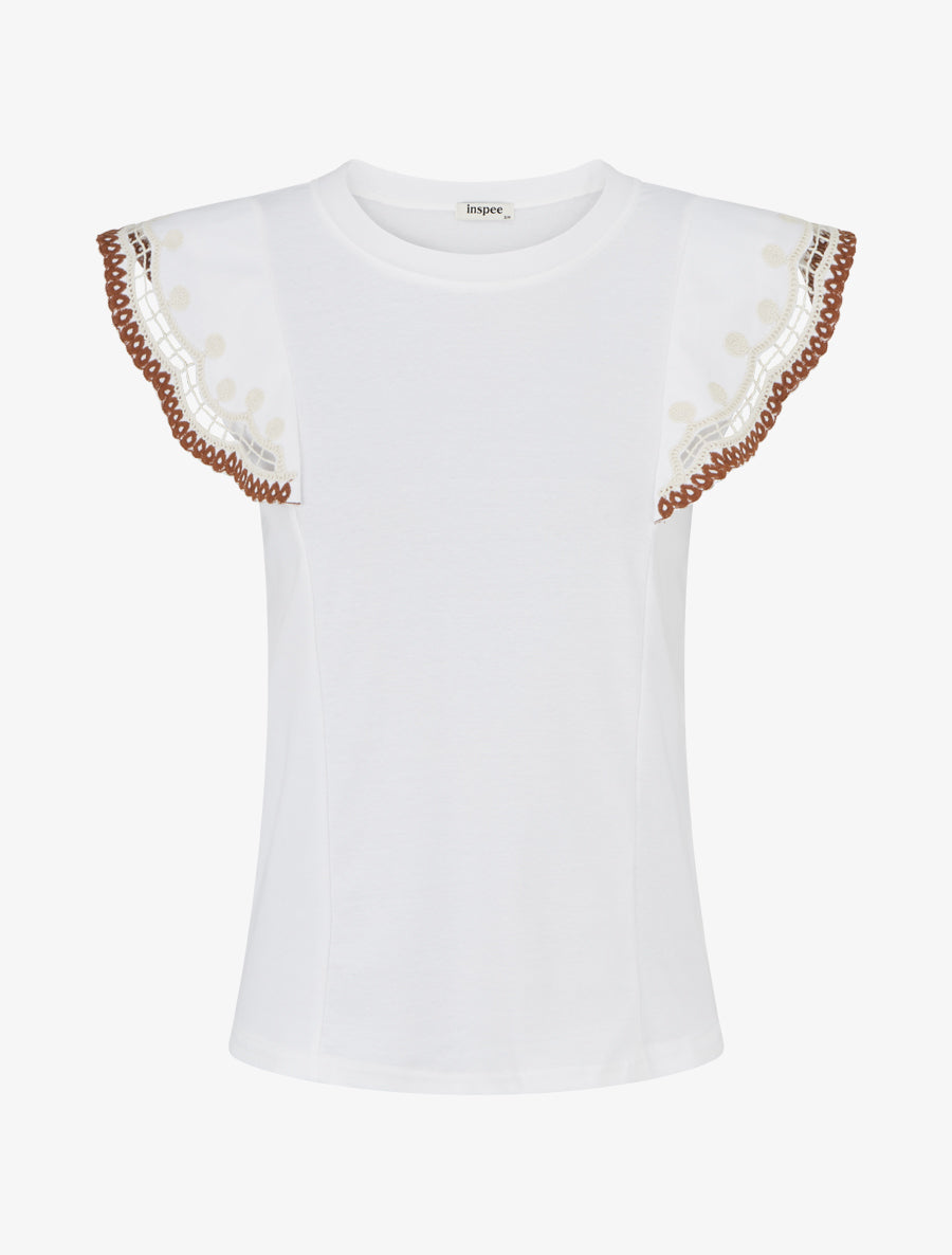 T-shirt uni manches courtes brodées - Blanc - 1