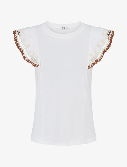 T-shirt uni manches courtes brodées - Blanc - 1