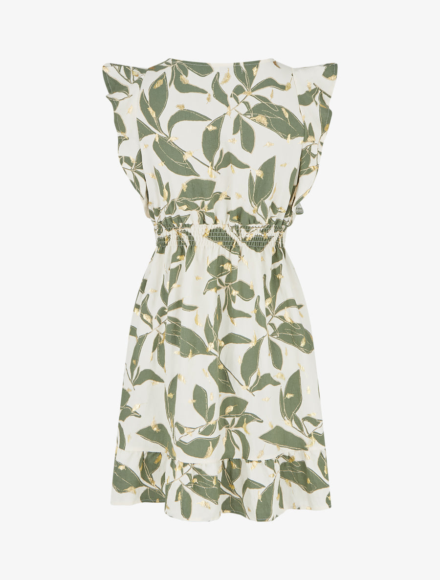 Robe imprimé feuilles à taille élastiquée - Kaki - 2