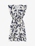 Robe imprimé feuilles à taille élastiquée - Marine - 1