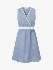 Robe mi-longue à bande brodée - Bleu - 1