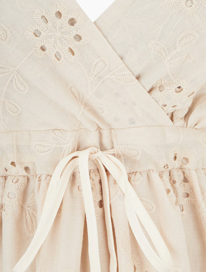 Robe mi-longue à motif floral ajouré - Beige - 3