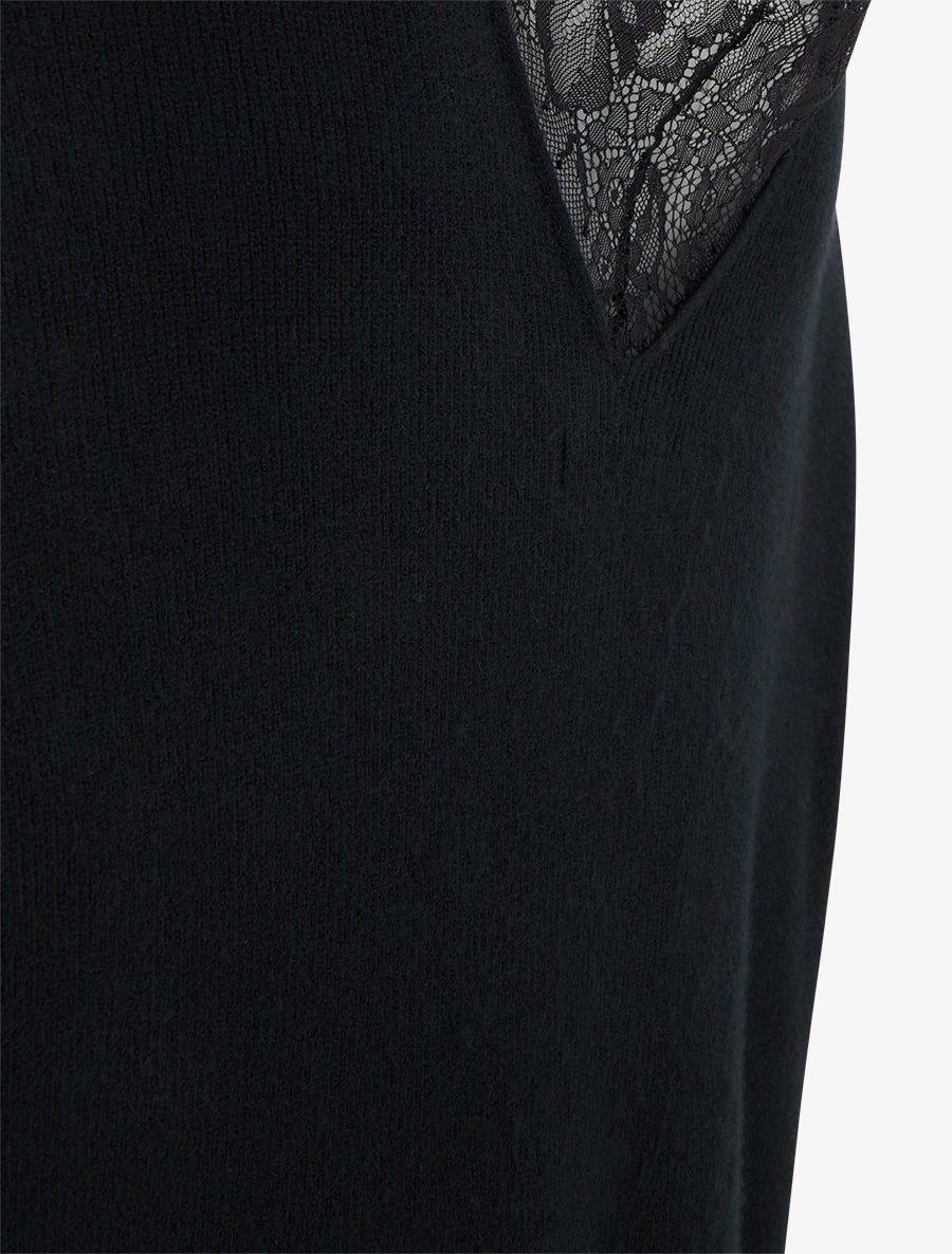 Pull long à détail dentelle au dos - Noir - 3