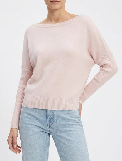 Gerader Pullover mit Fledermausärmeln und U-Boot-Ausschnitt - Rose