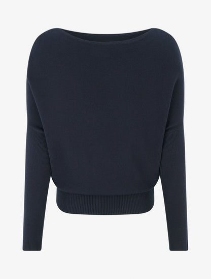 Pull droit manches chauve-souris et col bateau - Marine - 2