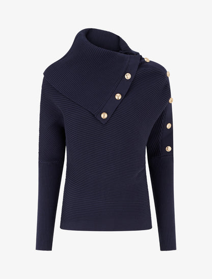 Pull uni à col roulé stylisé - Marine - 1