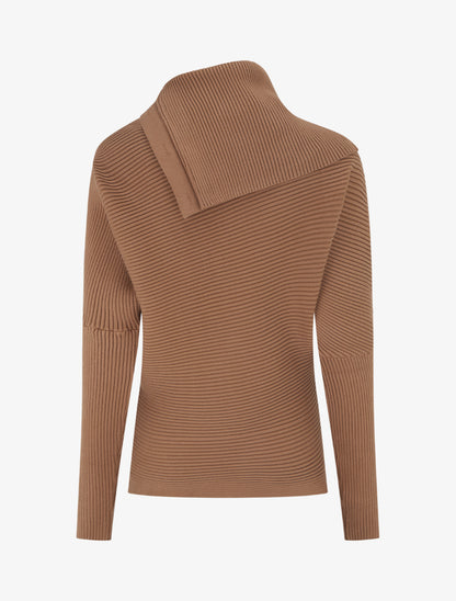 Pull uni à col roulé stylisé - Camel - 2