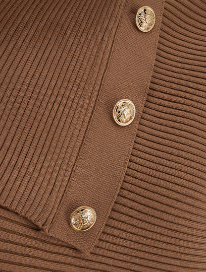 Pull uni à col roulé stylisé - Camel - 3