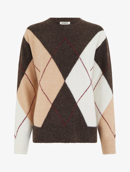 Pull en maille à imprimé color block - Marron - 1