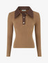 Pull fin en maille à col boutonné en suédine - Camel - 1