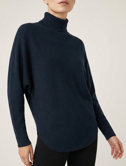 Einfarbiger Pullover mit Fledermausärmeln - Marine